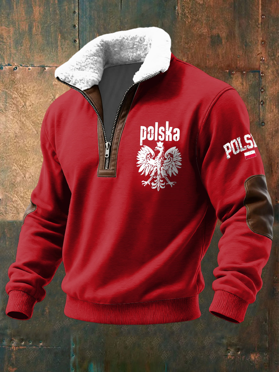 Pullover z lambswool z flagą polskiego orła białego w stylu vintage