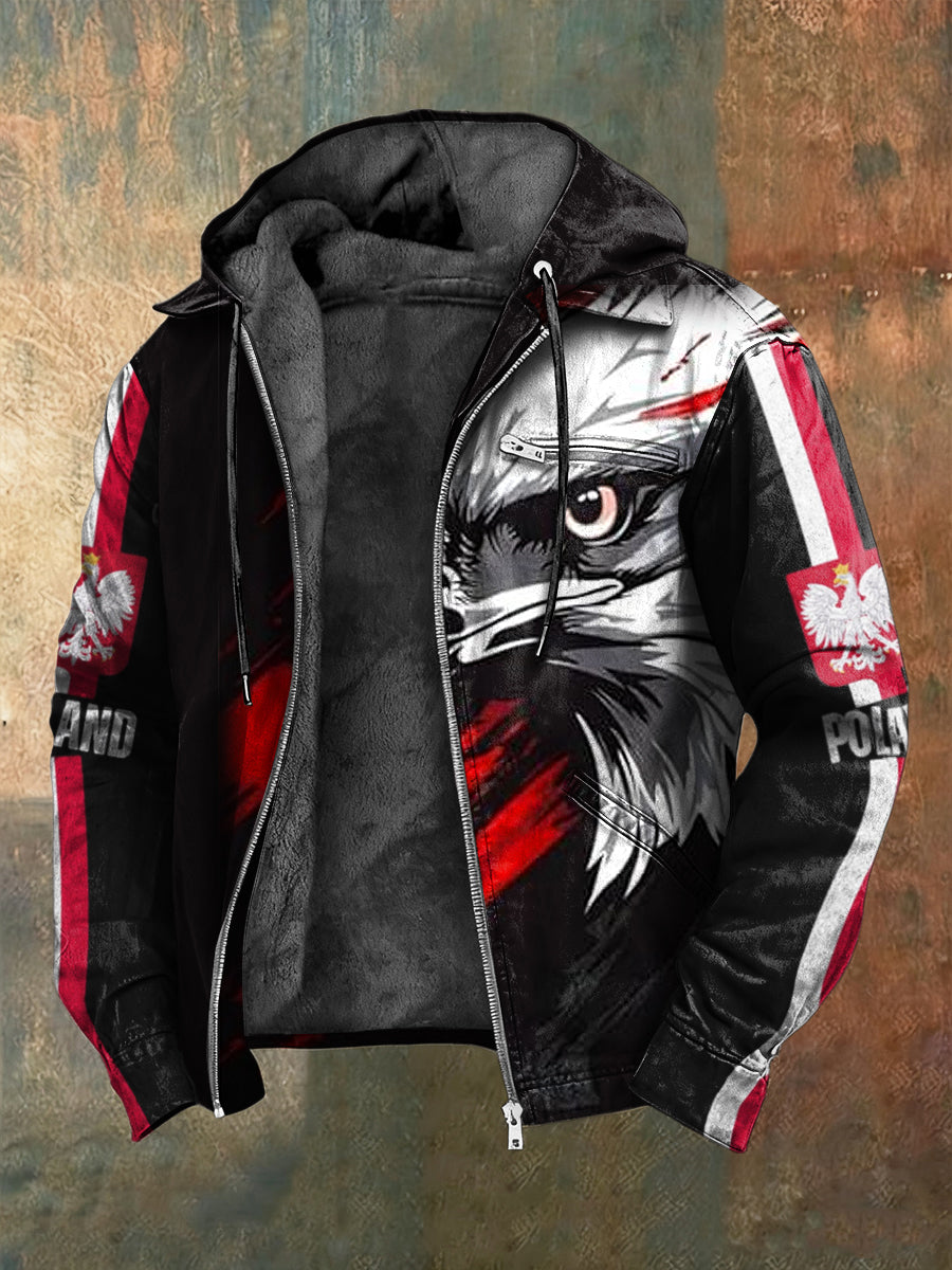 Retro abstrakcyjna polska kurtka z kapturem z polarem z polarem