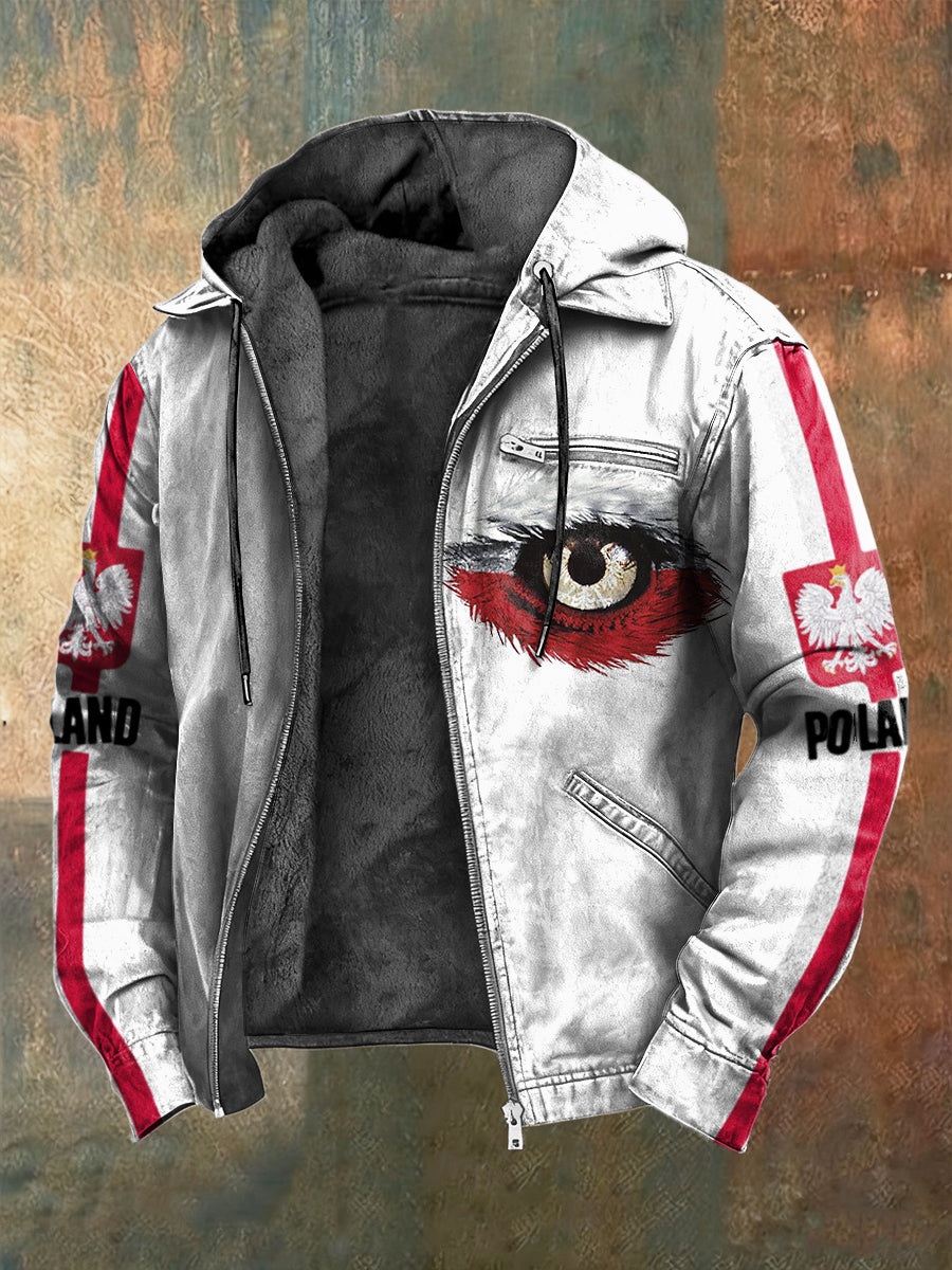 Retro Abstrakcyjna polska flaga Eagle-Eye-polarowa kurtka z kapturem
