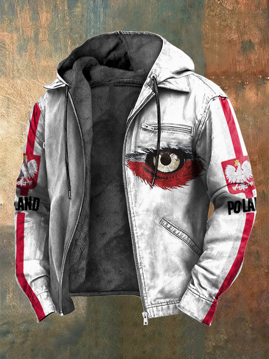 Retro Abstrakcyjna polska flaga Eagle-Eye-polarowa kurtka z kapturem