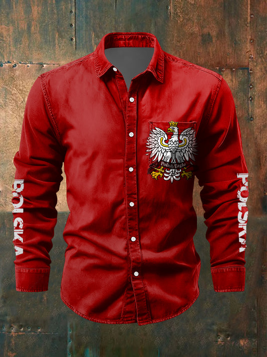 Retro czerwony polski biały orzeł koszula na co dzień