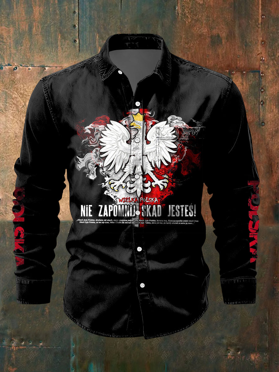 Codzienna koszula retro z flagą polskiego orła białego