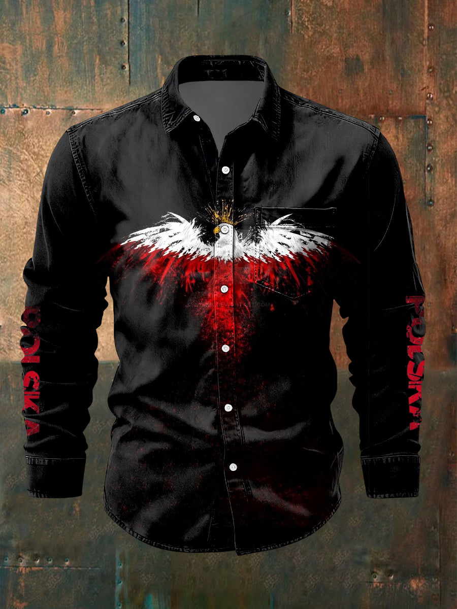 Retro abstrakcyjna koszula z flagą polskiego orła