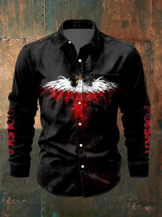 Retro abstrakcyjna koszula z flagą polskiego orła