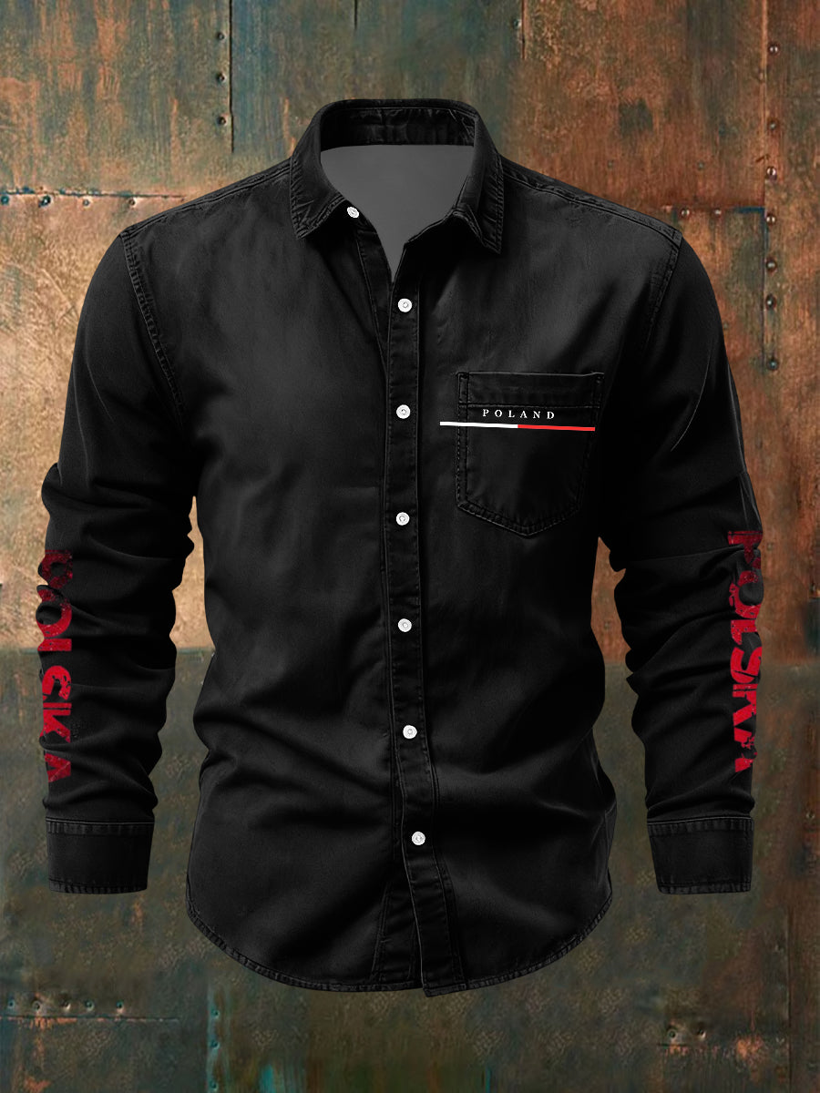 Minimalistyczna koszula z flagą Polski w stylu retro