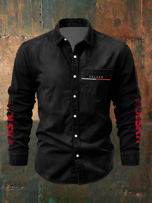 Minimalistyczna koszula z flagą Polski w stylu retro