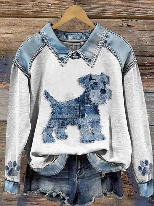 Damska bluza z długim rękawem z nadrukiem w stylu zwierzęcym Patchwork Lapel