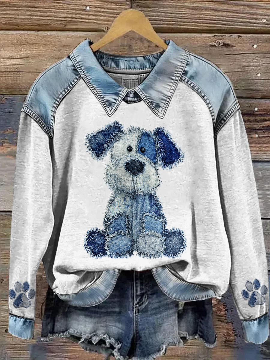 Damska bluza z długim rękawem z nadrukiem w stylu zwierzęcym Patchwork Lapel