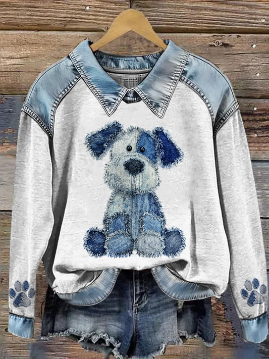 Damska bluza z długim rękawem z nadrukiem w stylu zwierzęcym Patchwork Lapel