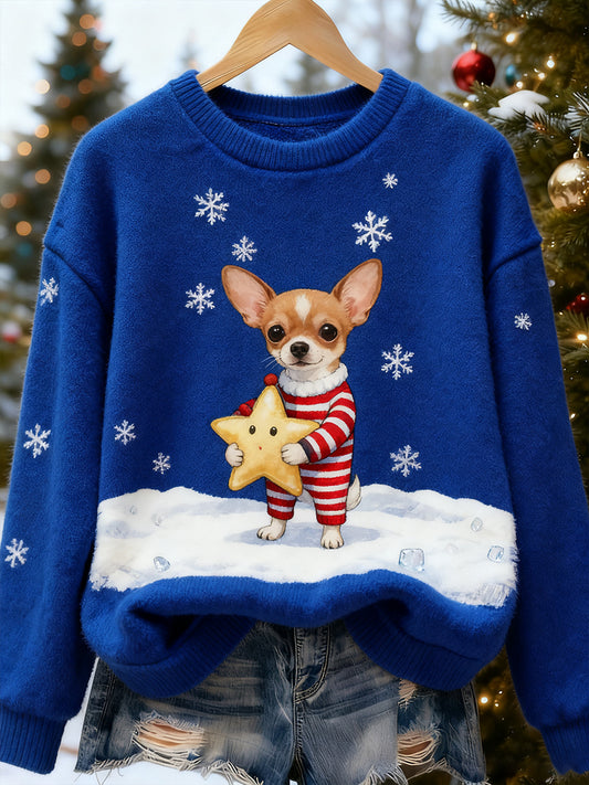 Damskie Retro Animal Boże Narodzenie Art Print Casual Top flanelowy