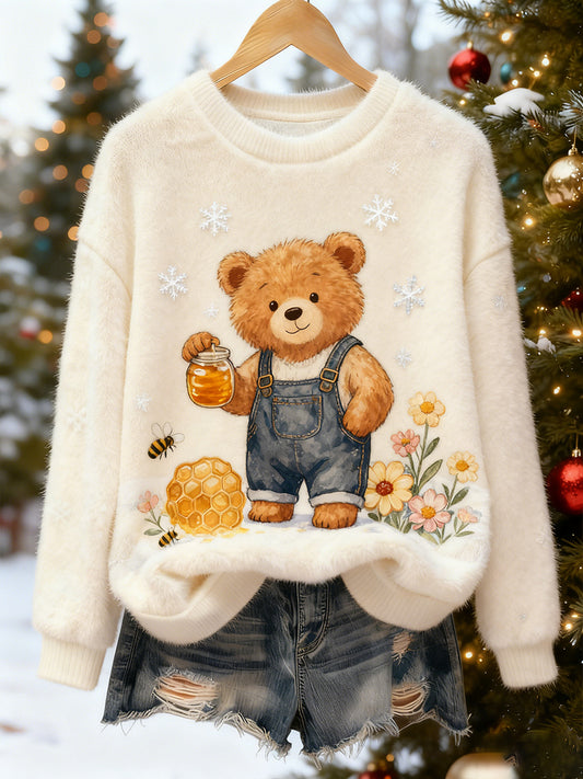 Damskie Retro Animal Boże Narodzenie Art Print Casual Top flanelowy