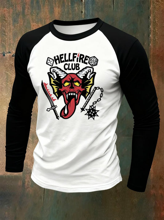 Męska koszulka z długim rękawem Stranger Things Hellfire Hawkins Club z nadrukiem
