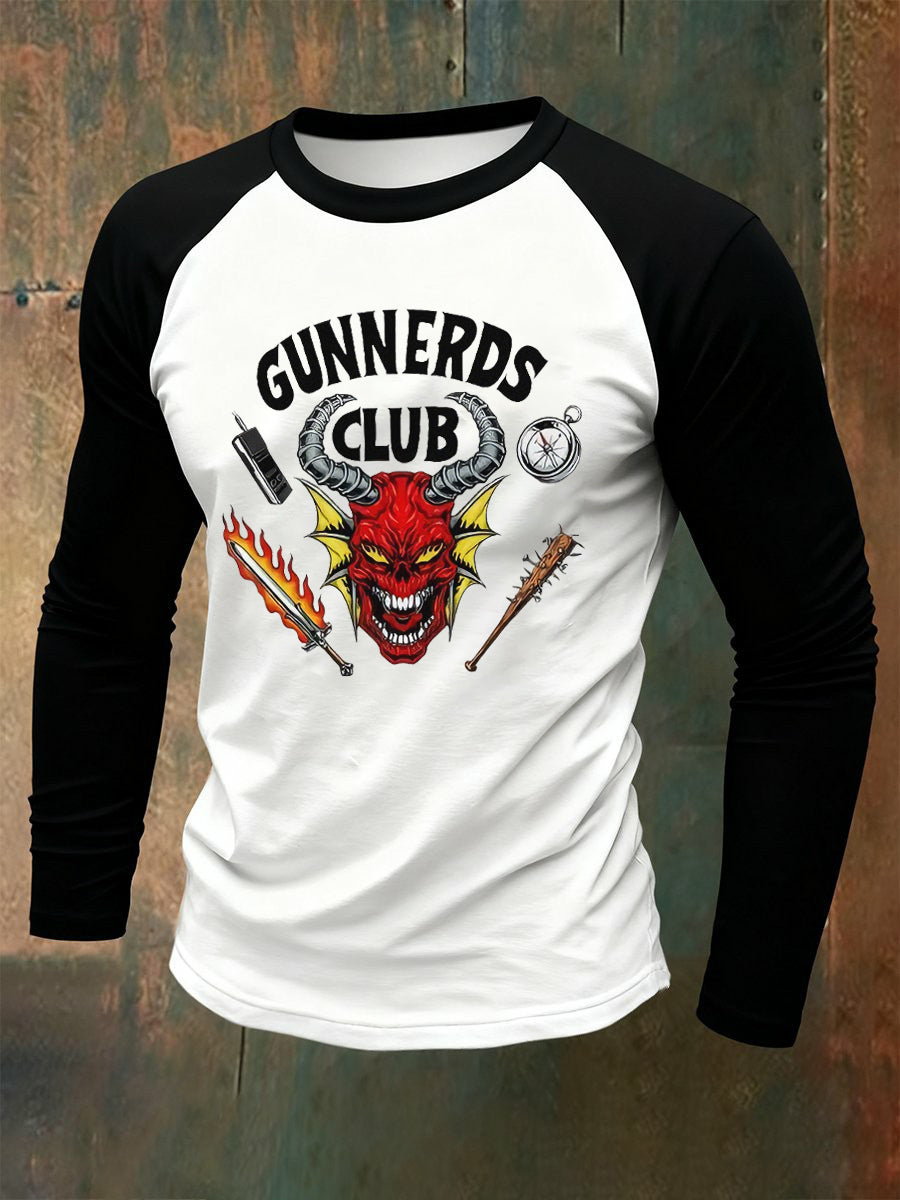 Męska koszulka z długim rękawem Stranger Things Hellfire Hawkins Club z nadrukiem