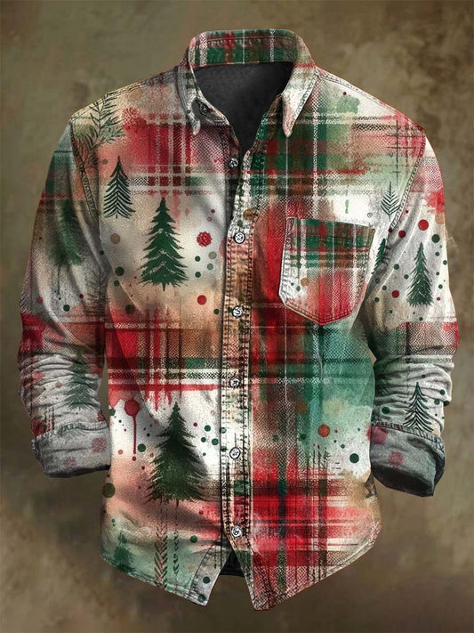 Nieregularna koszula z długim rękawem choinka z nieregularnym nadrukiem w czek