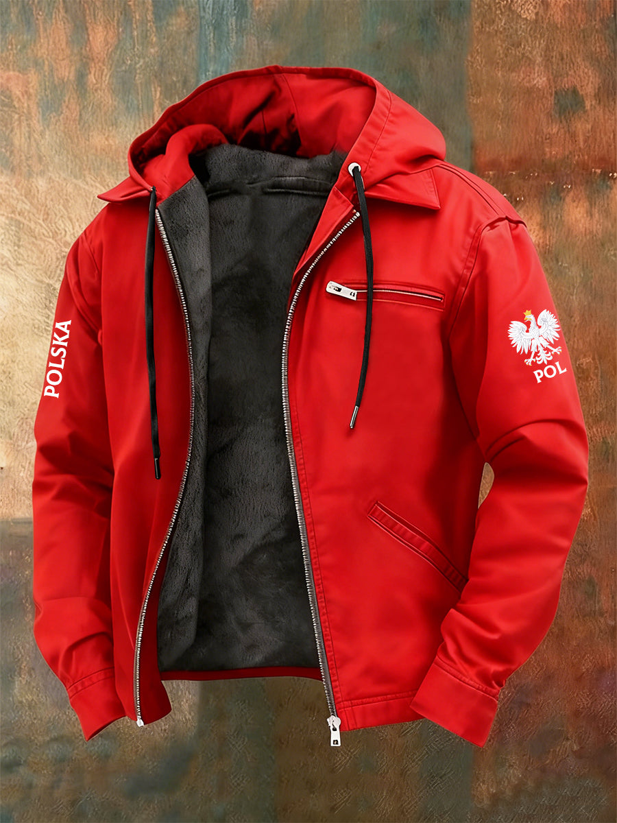 Męska kurtka z kapturem z nadrukiem w stylu vintage