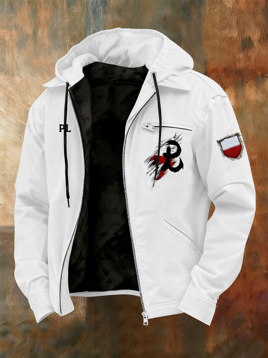 Męska kurtka z kapturem z nadrukiem w stylu vintage