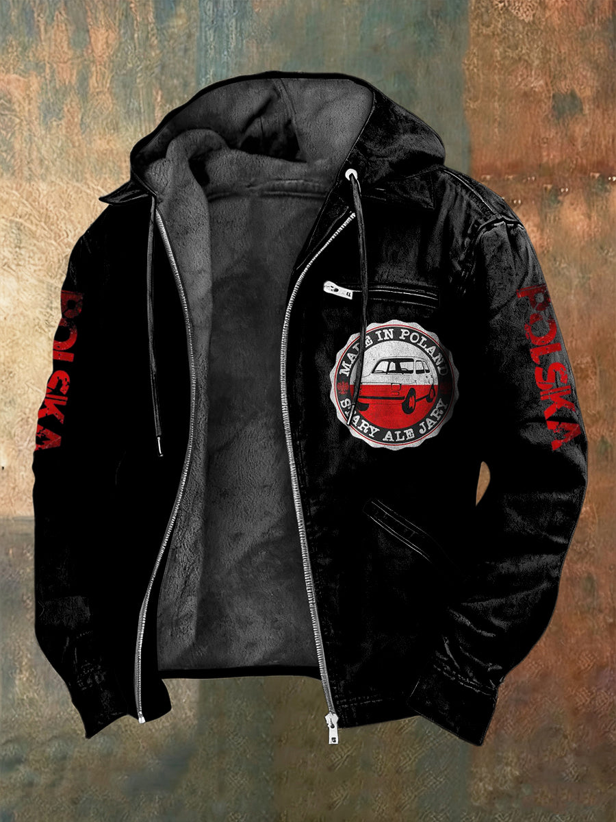 Polska kurtka z kapturem z polarem w stylu retro