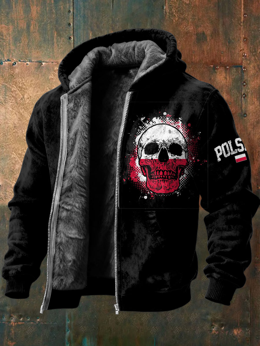 Kurtka z kapturem z polarową czaszką Retro Polska Flaga