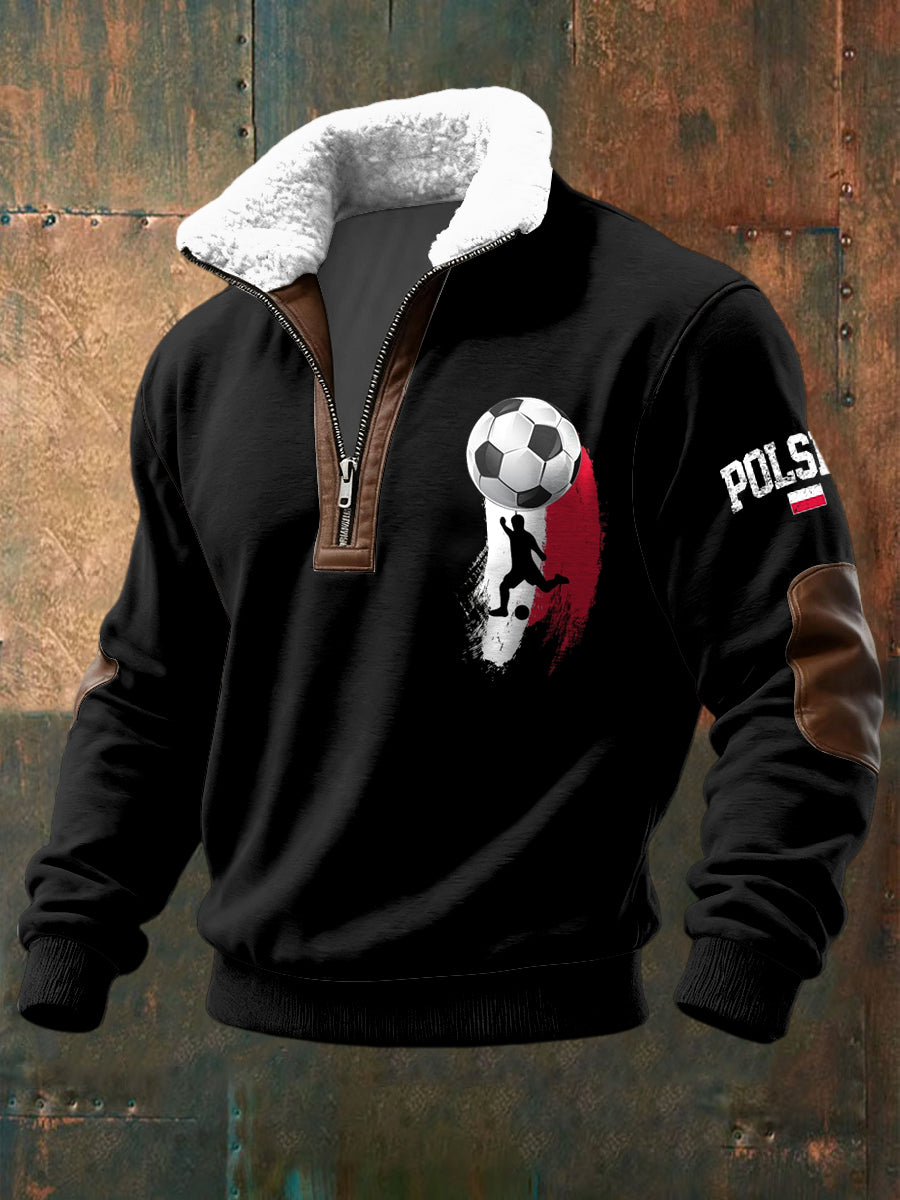 Pullover z zamkiem błyskawicznym Retro polska piłka nożna Lambswool