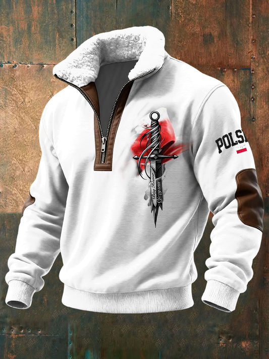 Retro polski patriotyczny sweter z zamkiem