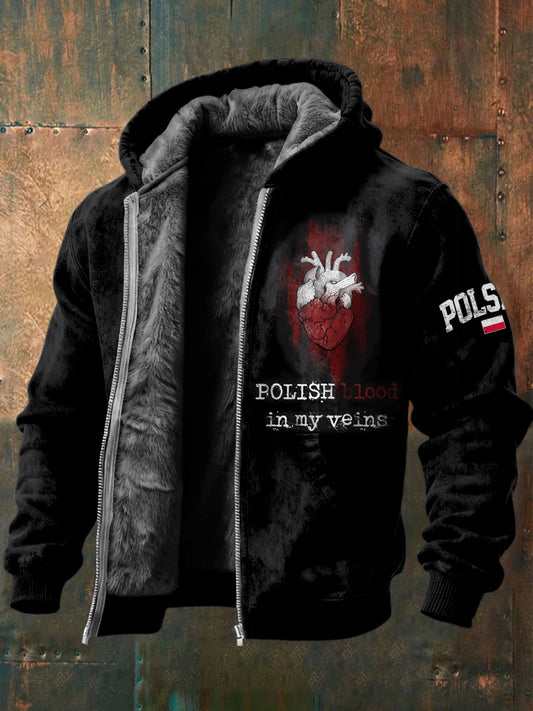 Retro polska kurtka z kapturem z polarem z polarem