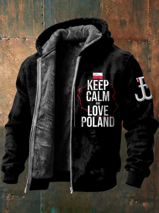 Retro Zachowaj spokój i miłość Polska bluza z kapturem z polarem