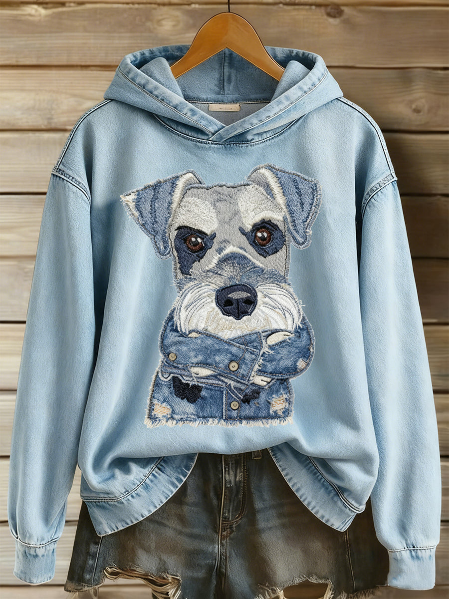 Damska bluza z kapturem z długim rękawem z nadrukiem dla zwierząt z okrągłym dekoltem