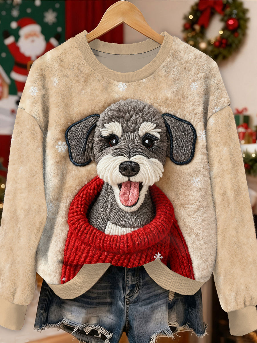 Wspaniały świąteczny wzór psa casualowa bluza z długim rękawem