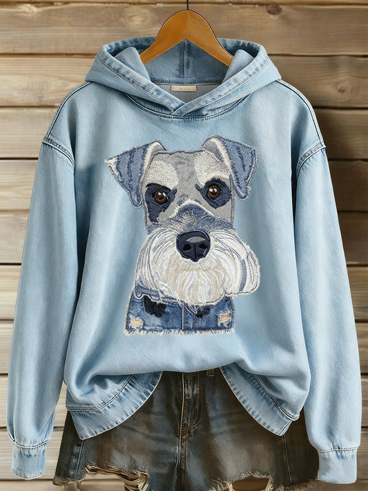 Damska bluza z kapturem z długim rękawem z nadrukiem dla zwierząt z okrągłym dekoltem