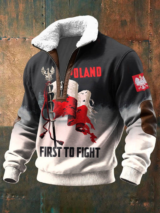 Pullover z zamkiem błyskawicznym Retro flaga Polski Patriot Lambswool