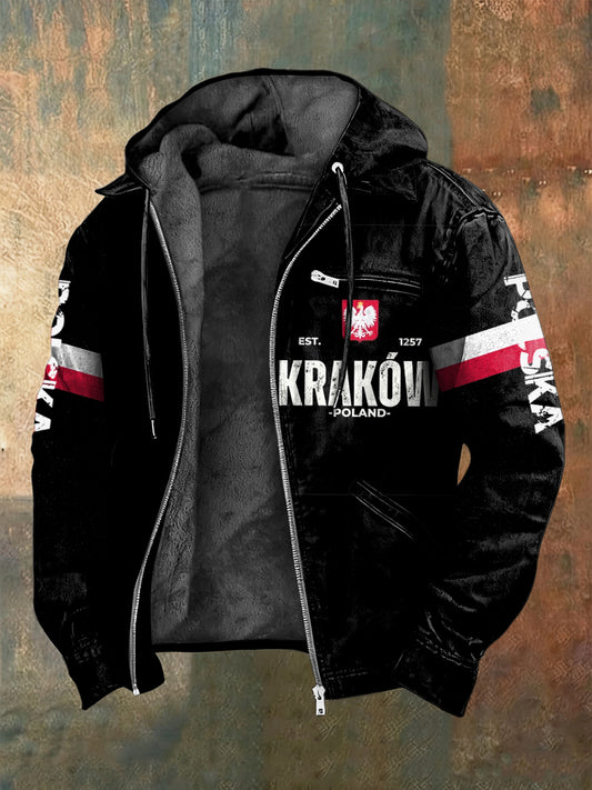 Patchworkowa kurtka z kapturem z polarową podszewką Retro Polska Flaga