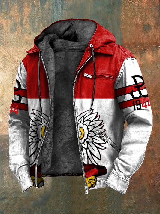 Patchworowa kurtka z kapturem z polarową podszetką Retro Polski Orzeł Biały