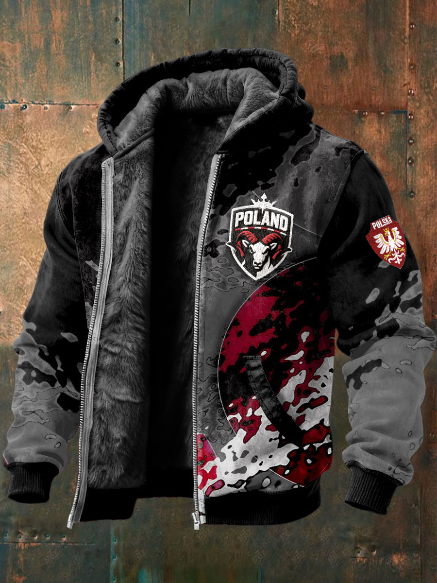 Męska kurtka z polaru z polskim wzorem krowy