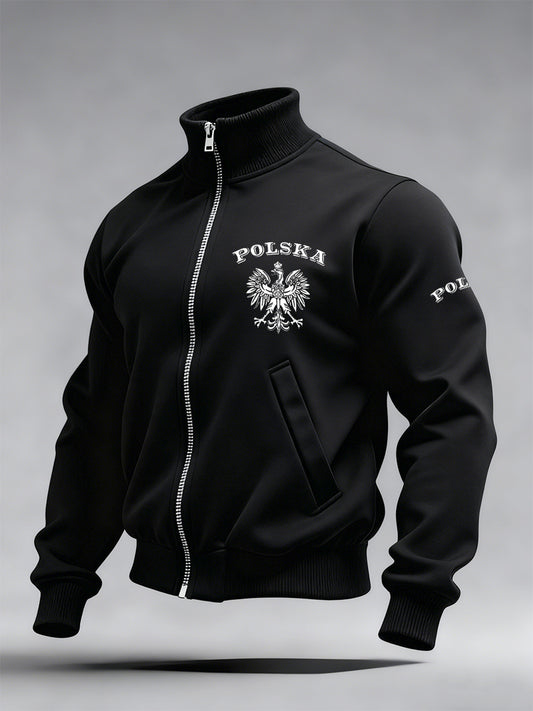 Męska moda vintage Casual Stand Collar Bluza z zamkiem błyskawicznym