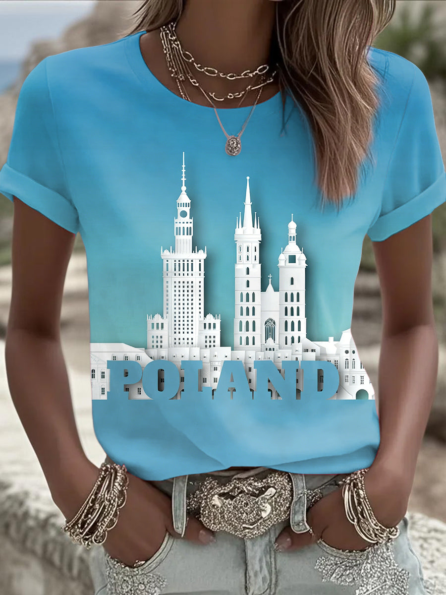 Damska koszulka z krótkim rękawem Blue Polish Architecture Print