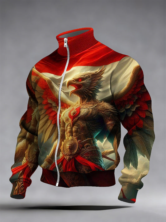 Męska moda vintage Casual Stand Collar Bluza z zamkiem błyskawicznym