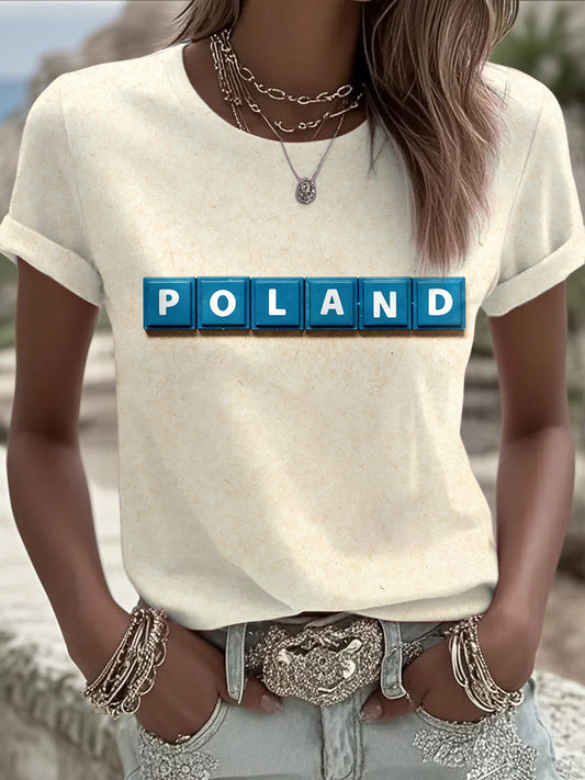 Damski polski nadruk tekstowy z krótkim rękawem