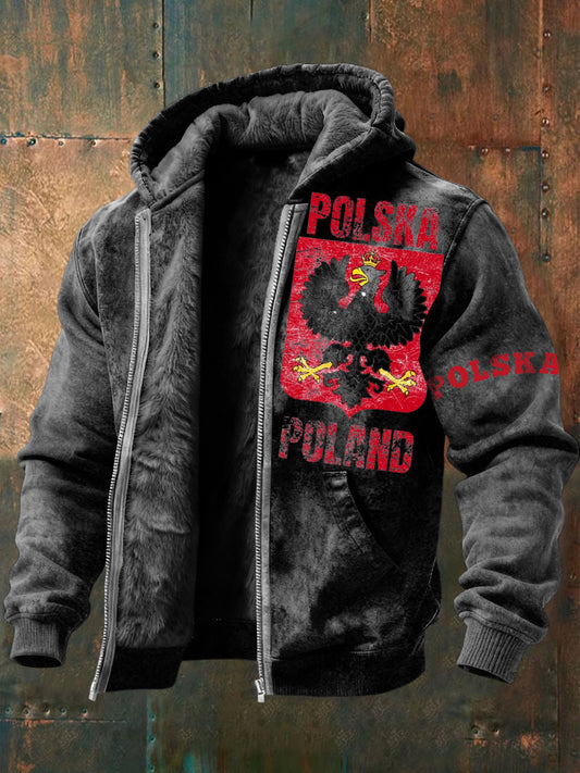 Męska męska kurtka z polarową podszetką z nadrukiem Eagle & Text