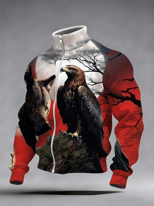 Męska moda vintage Casual Stand Collar Bluza z zamkiem błyskawicznym