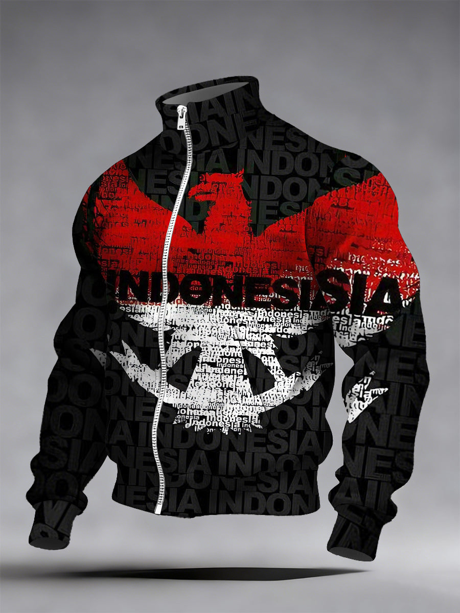 Męska moda vintage Casual Stand Collar Bluza z zamkiem błyskawicznym