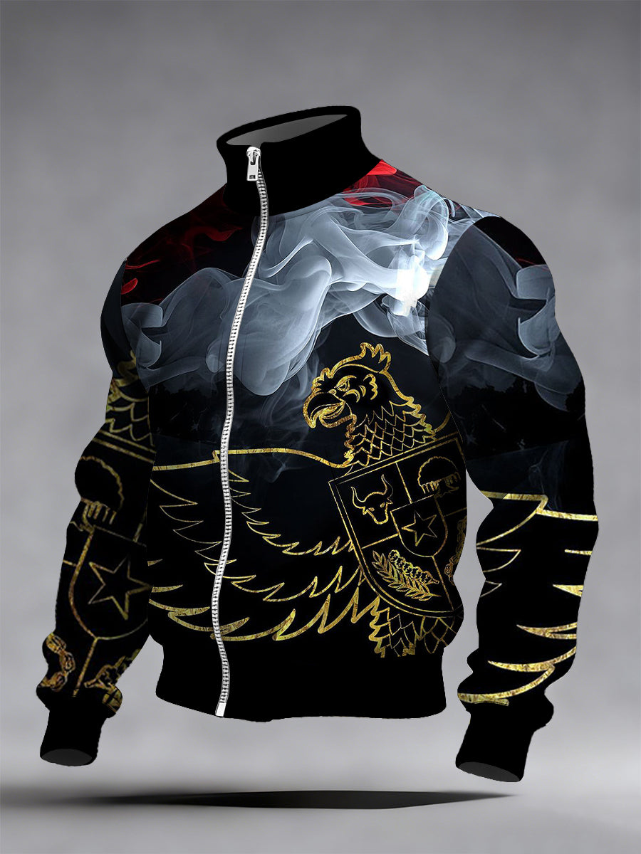 Męska moda vintage Casual Stand Collar Bluza z zamkiem błyskawicznym