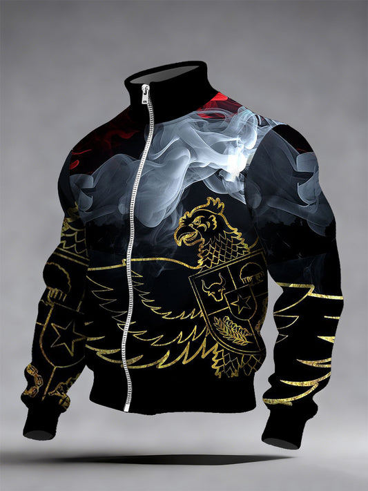 Męska moda vintage Casual Stand Collar Bluza z zamkiem błyskawicznym