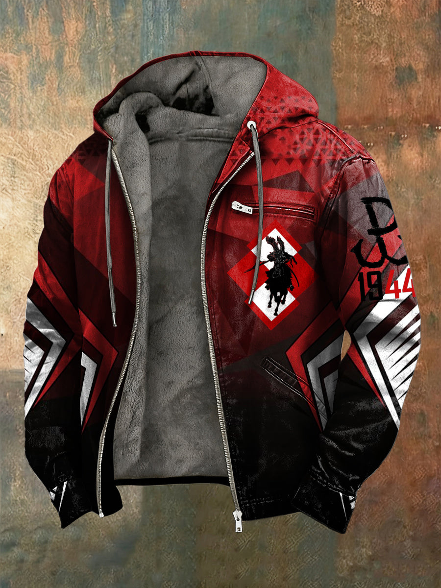 Retro polski płaszcz z kapturem z polarem husarskim