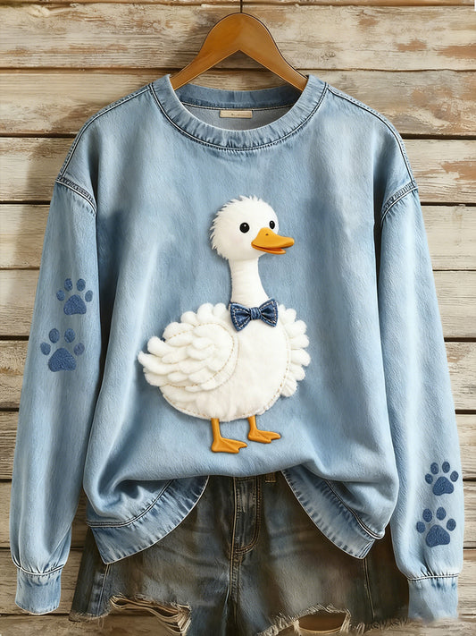 Damska bluza z długim rękawem w stylu retro Patchwork Animal Art Print Casual Comfort