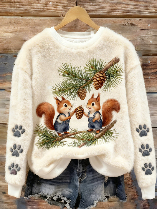 Damskie Retro Animal Art Print Casual Top flanelowy