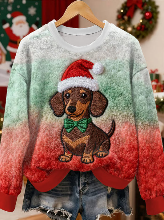 Damska bożonarodzeniowa flanelowa bluza z kapturem w śliczny wzór psa