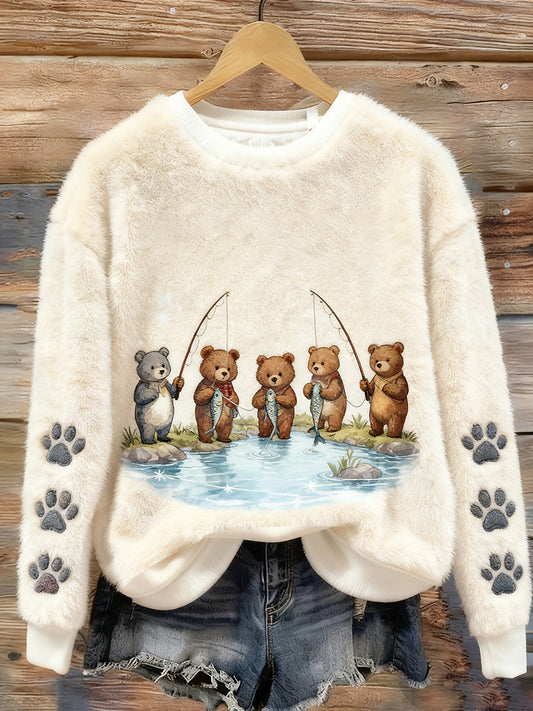 Damskie Retro Animal Art Print Casual Top flanelowy