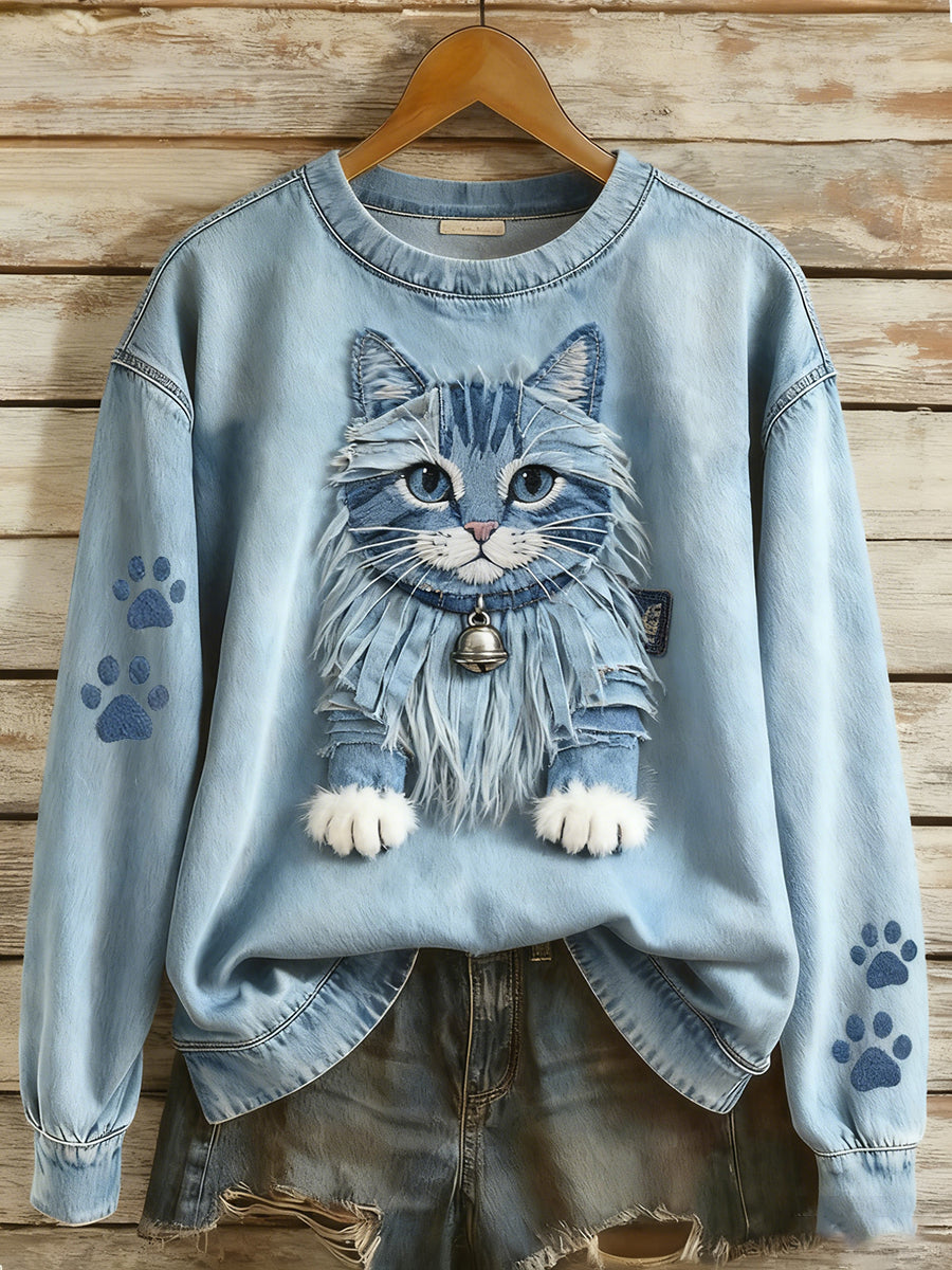 Damska bluza z długim rękawem w stylu retro Patchwork Animal Art Print Casual Comfort