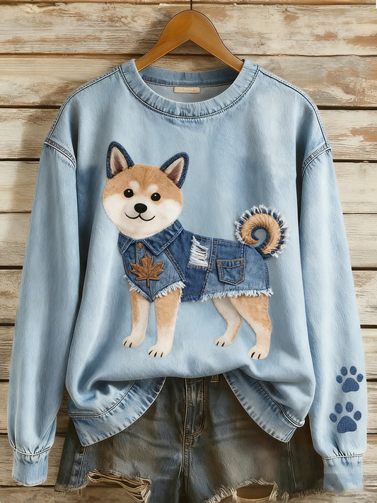 Damska bluza z długim rękawem w stylu retro Patchwork Animal Art Print Casual Comfort