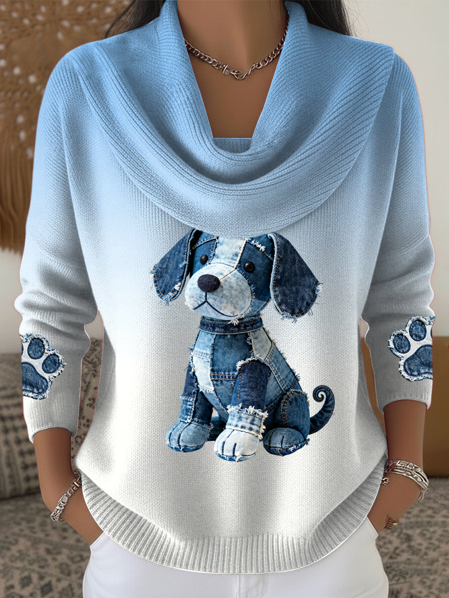 Damska bluzka z kołnierzykiem w stylu vintage szczeniak patchwork